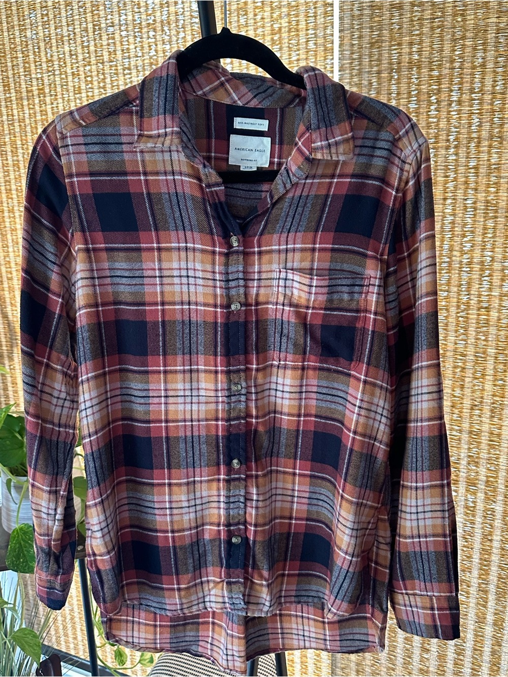 American Eagle Fall Women’s Rust Plaid Button-Up Flannel Shirt